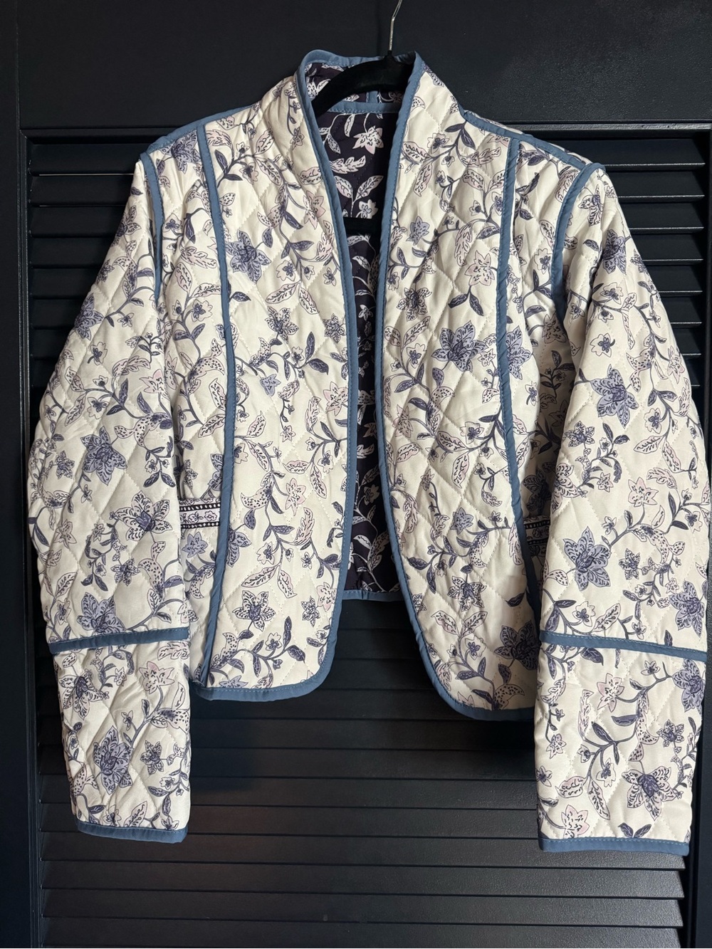 Quilted Floral Jacket | Cream + Blue | M/L Fit | Cottagecore